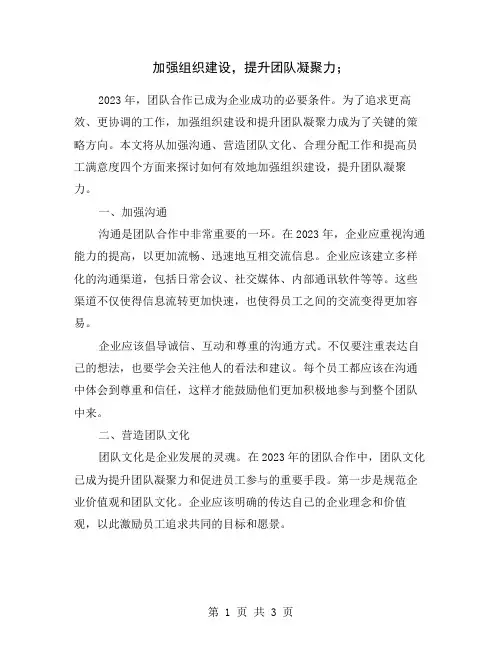 加强组织建设,提升团队凝聚力;