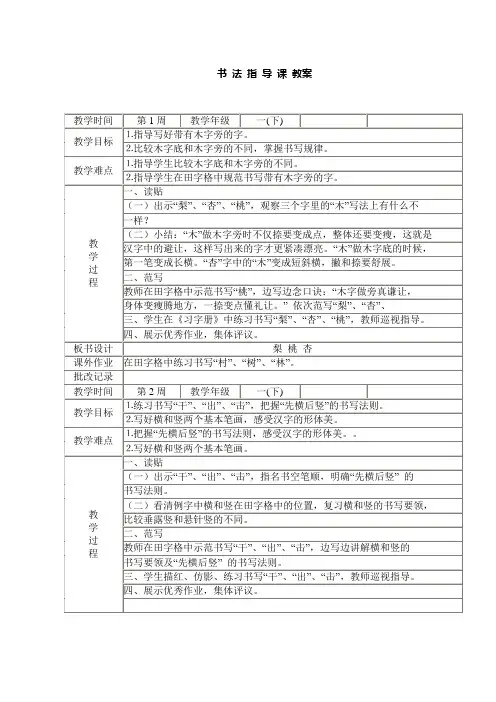 书 法 指 导 课 教案