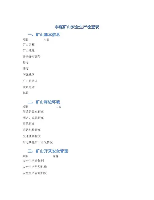非煤矿山安全生产检查表