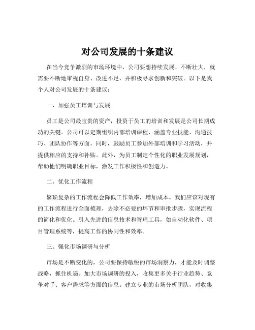 对公司发展的十条建议