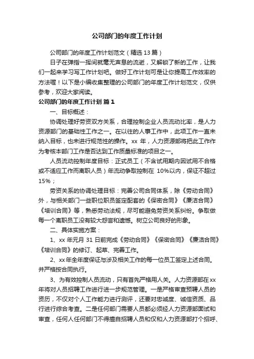 公司部门的年度工作计划范文（精选13篇）
