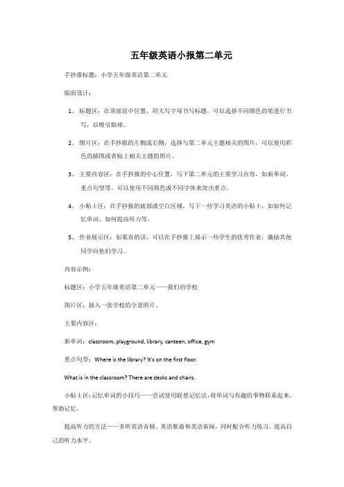 五年级英语小报第二单元