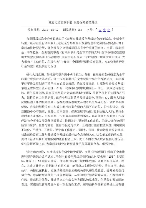 履行纪检监察职能-服务保障转型升级