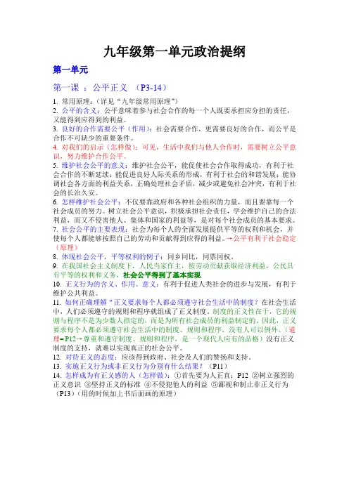 九年级第一单元政治提纲 超精细