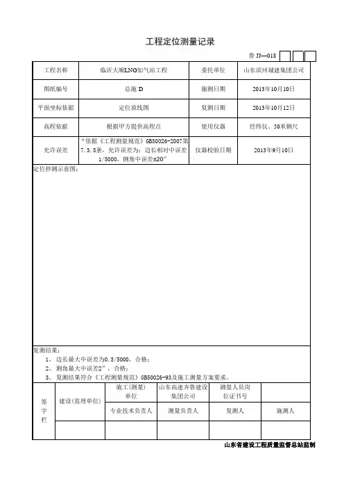 工程定位测量记录(全套表格含图纸)