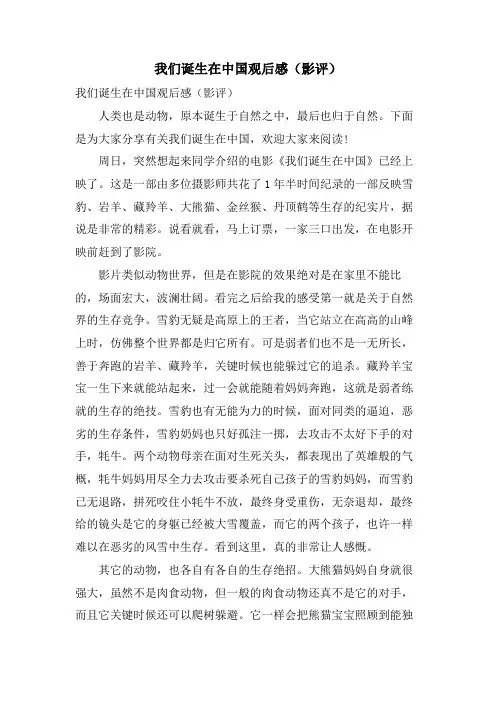 我们诞生在中国观后感(影评)