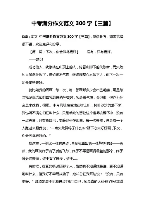中考满分作文范文300字【三篇】