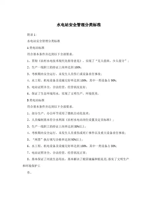 水电站安全管理分类标准