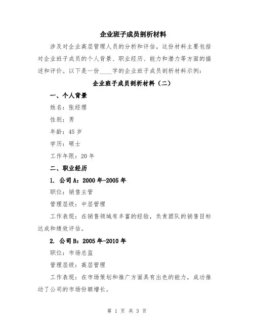企业班子成员剖析材料
