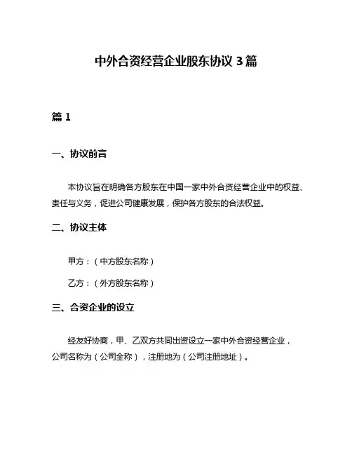 中外合资经营企业股东协议3篇