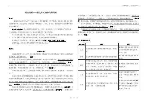 小学六年级阅读理解——表达方式的分类和判断(教师教案)