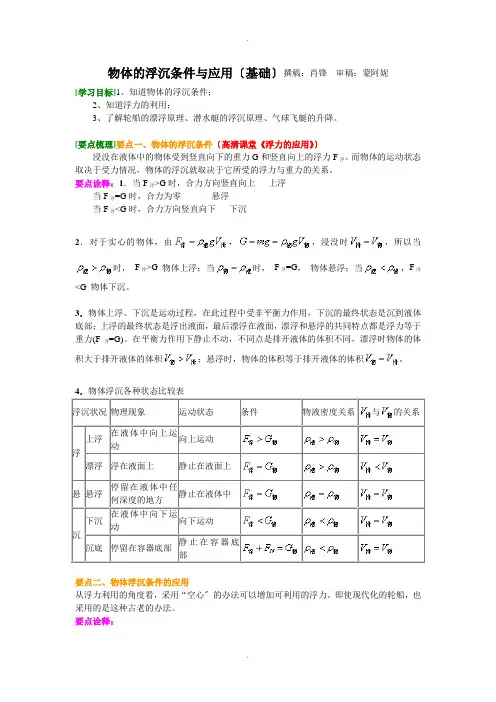 物体的浮沉条件及应用(基础)知识讲解