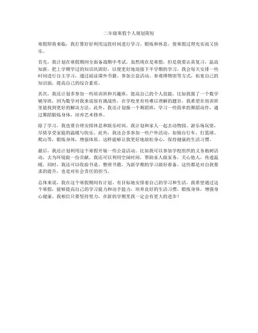 二年级寒假个人规划简短