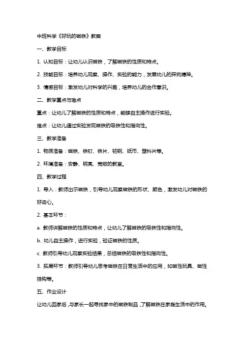 中班科学《好玩的磁铁》教案