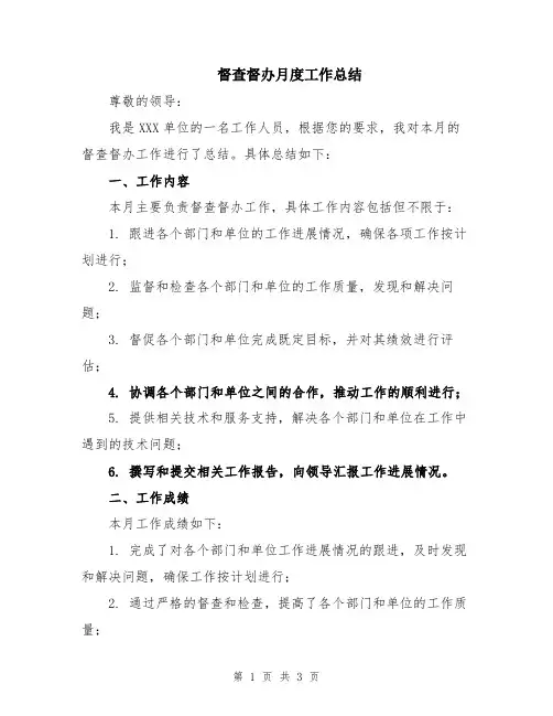 督查督办月度工作总结