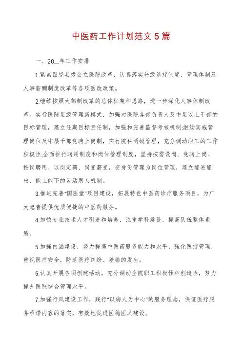 中医药工作计划范文5篇