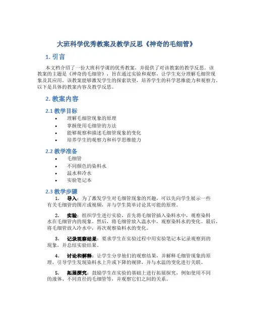 大班科学优秀教案及教学反思《神奇的毛细管》
