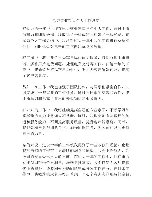 电力营业窗口个人工作总结