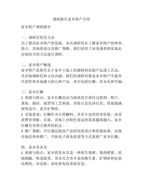 调研报告家乡特产介绍