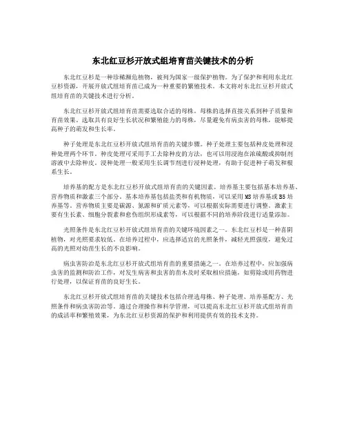 东北红豆杉开放式组培育苗关键技术的分析