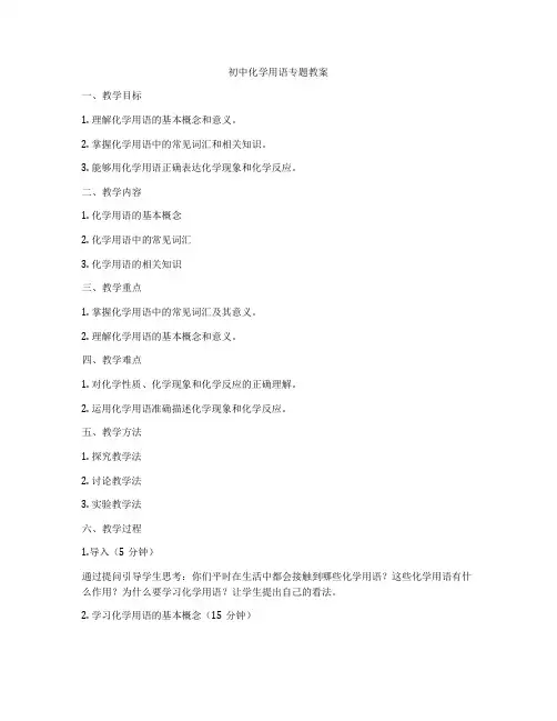 初中化学用语专题教案