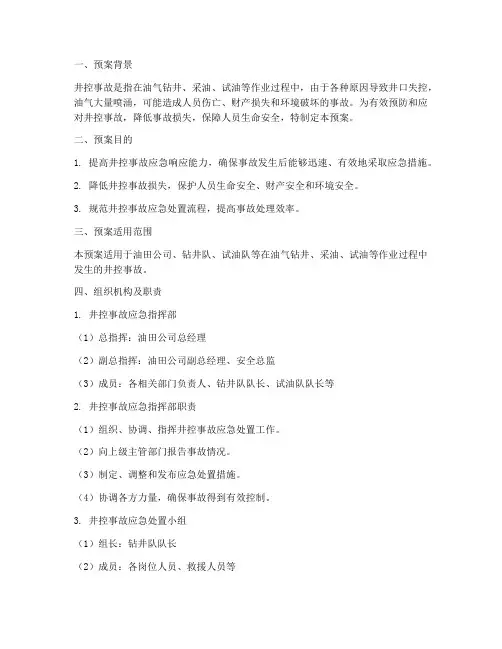 井控事故应急预案方案范本