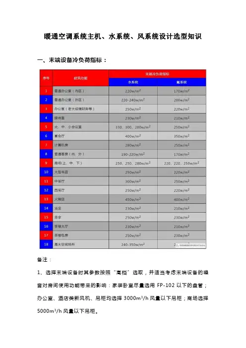 暖通空调系统主机、水系统、风系统设计选型知识