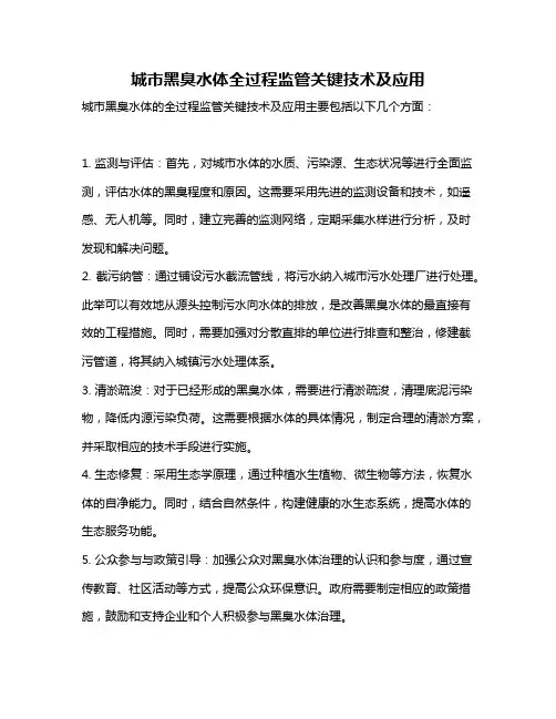 城市黑臭水体全过程监管关键技术及应用