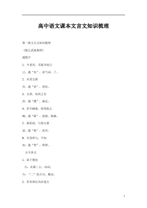 高考必备：高中语文课本文言文知识梳理【精品推荐】