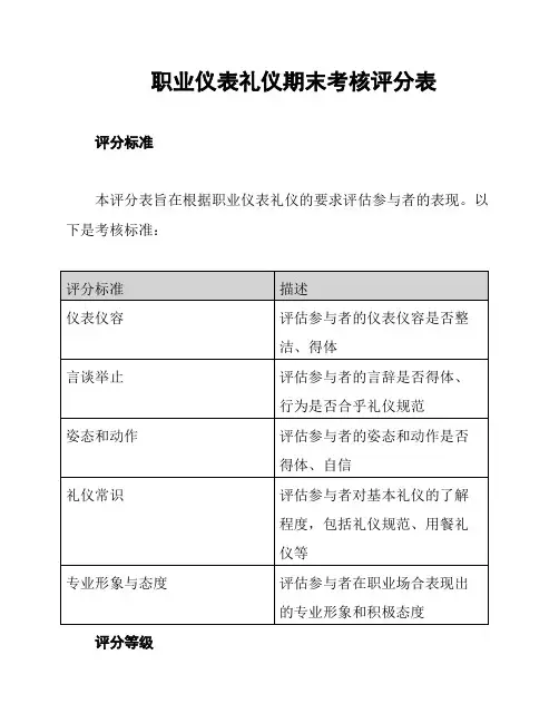 职业仪表礼仪期末考核评分表