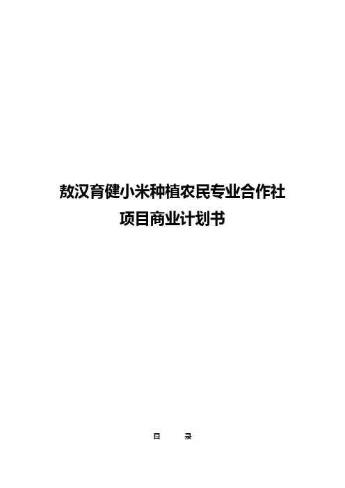 敖汉育健小米种植农民专业合作社项目商业计划书【报批稿】