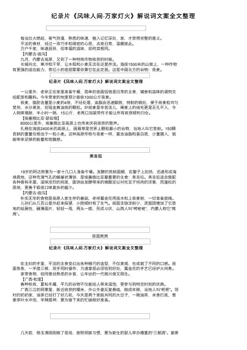 纪录片《风味人间·万家灯火》解说词文案全文整理