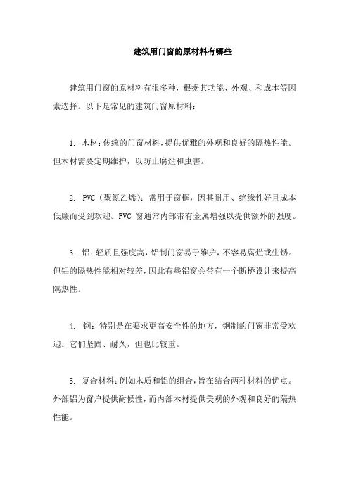 建筑用门窗的原材料有哪些