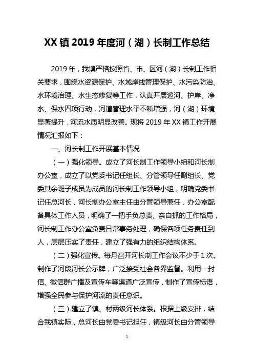 镇2019年度河(湖)长制工作总结