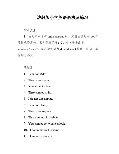 沪教版小学英语语法及练习