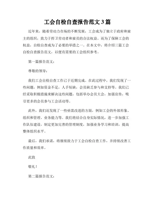 工会自检自查报告范文3篇