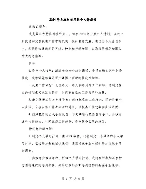 2024年县农村信用社个人计划书(2篇)