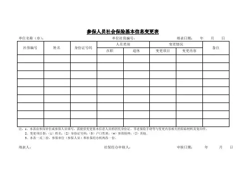 参保人员社会保险基本信息变更表