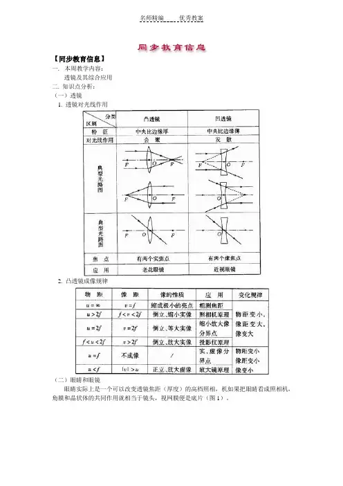 华师大版科学八下《第二章 光与视觉》word教案