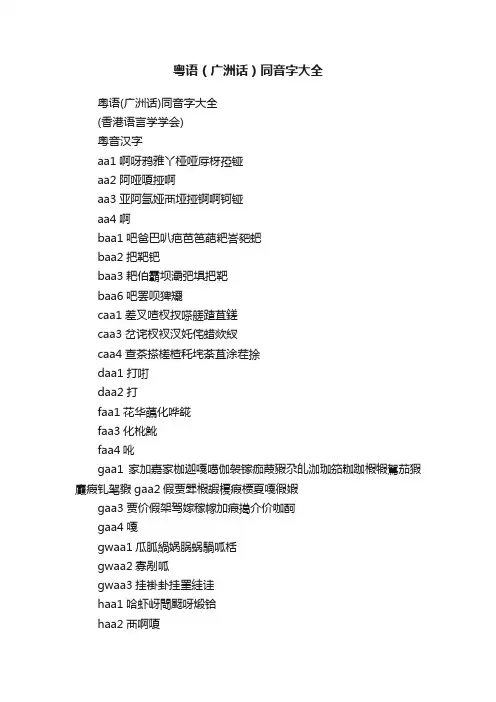 粤语（广洲话）同音字大全