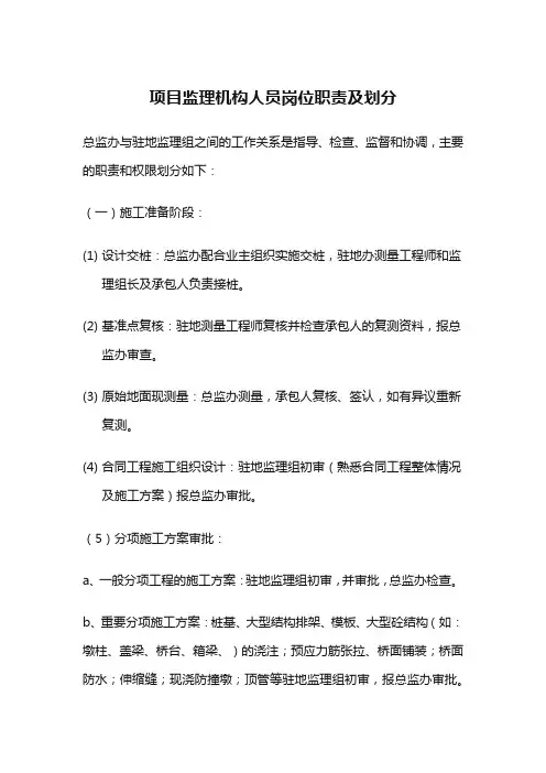 项目监理机构人员岗位职责及划分