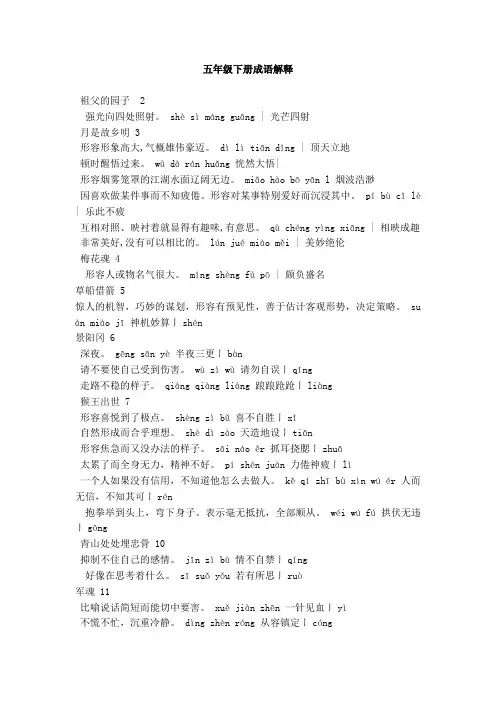 最新人教部编版语文五年级下册成语解释