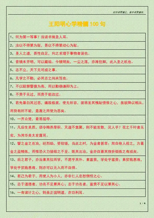 王阳明心学精髓100句