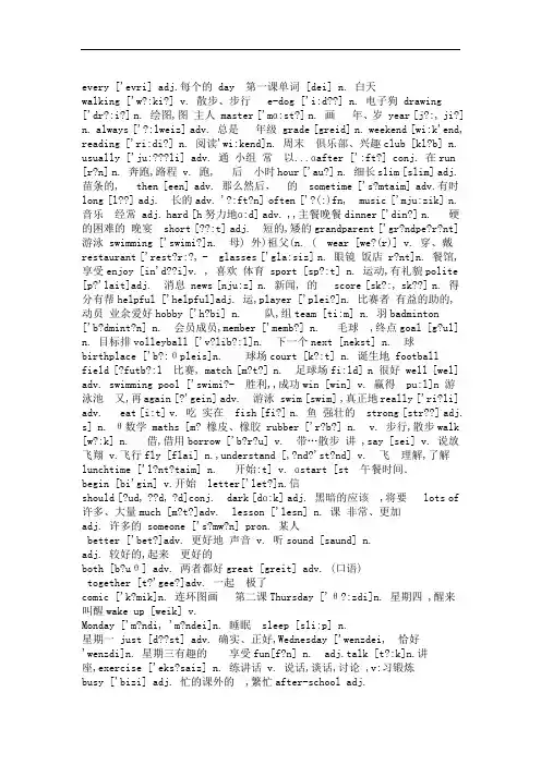 苏教版英语七年级上册单词带音标