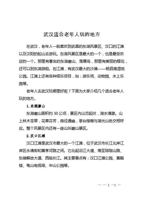 武汉适合老年人玩的地方