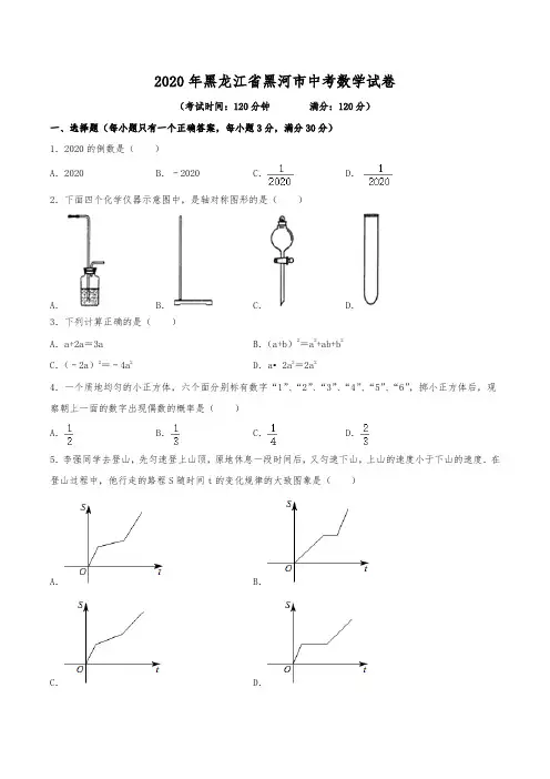 2020年黑龙江省黑河市中考数学试卷(含解析)