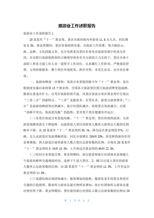 旅游业工作述职报告