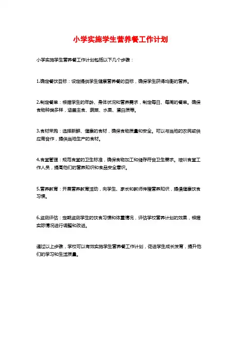 小学实施学生营养餐工作计划