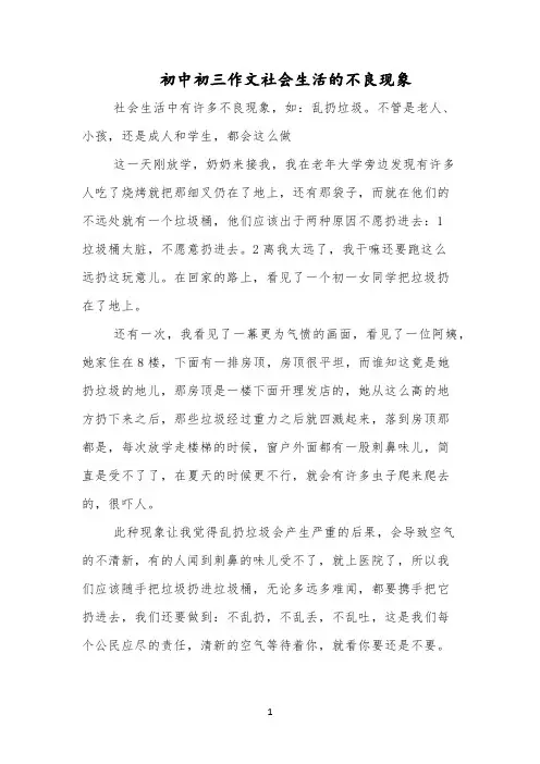 初中初三作文社会生活的不良现象