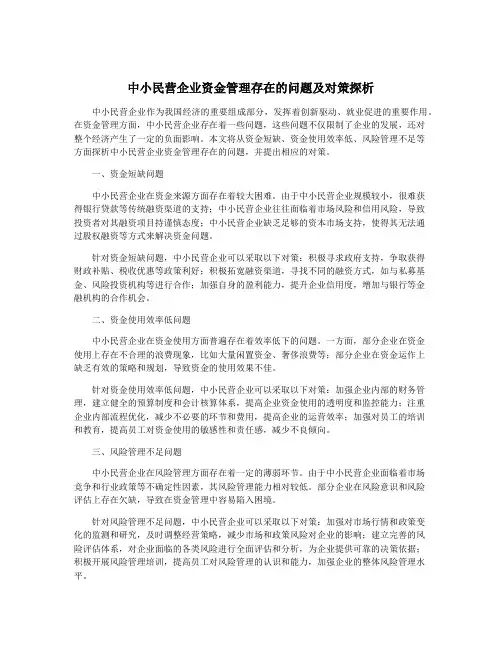 中小民营企业资金管理存在的问题及对策探析